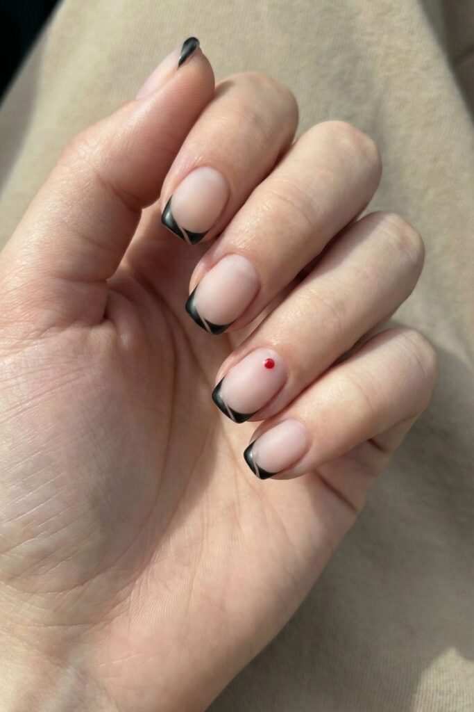 Tim Burton Illustration French Tip Nails