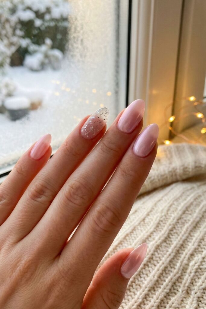 Frosted Pink with Clear Accent Nails