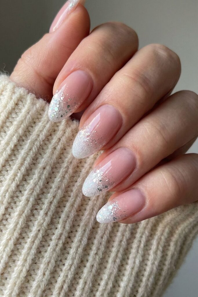 Frosted Glitter French Nails