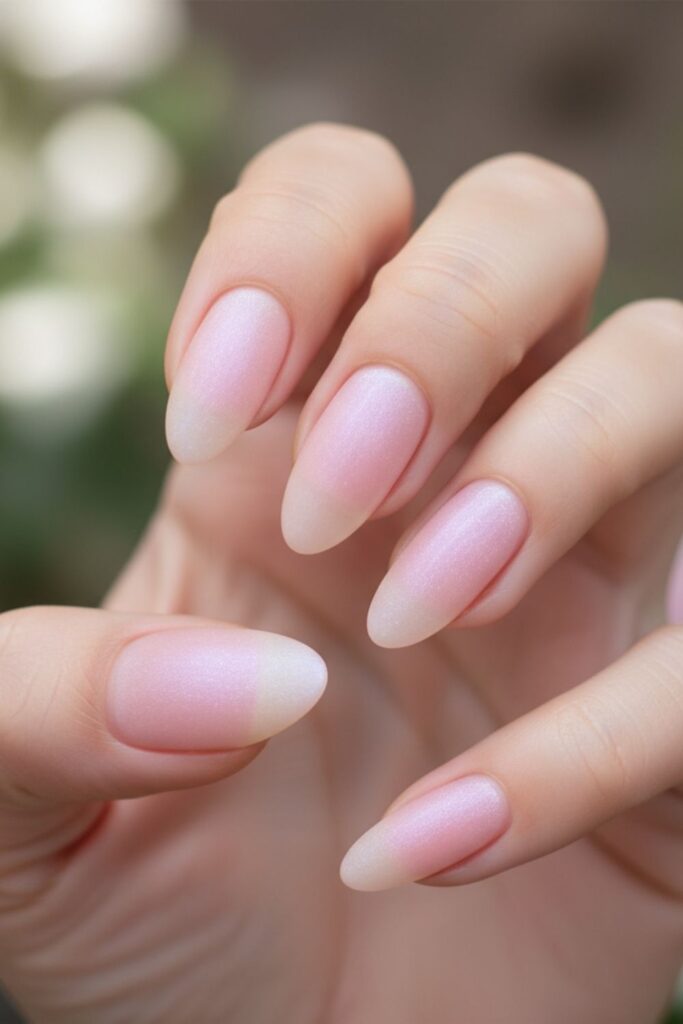 Frosted Pink Almond Nails