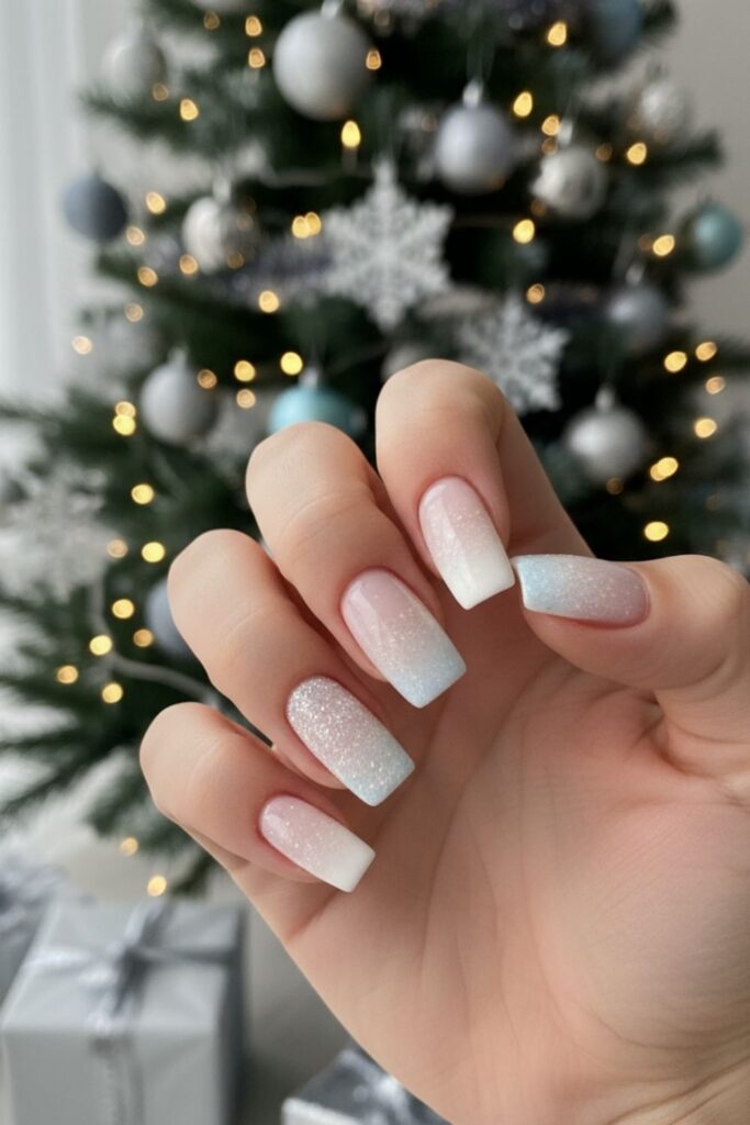 White Snowy Square Tip Nails