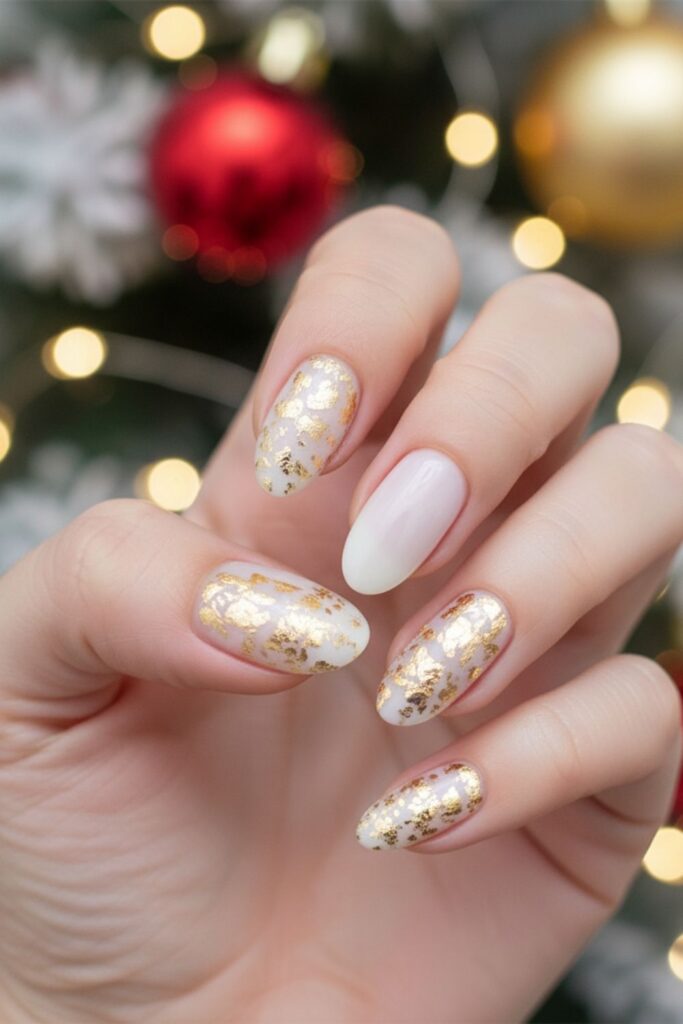 Soft Nude with Gold-Leaf Accent Nails