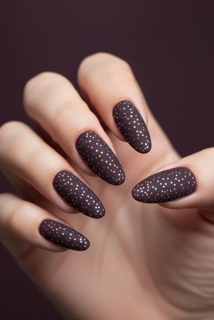 Deep Plum with Champagne Dot Nails