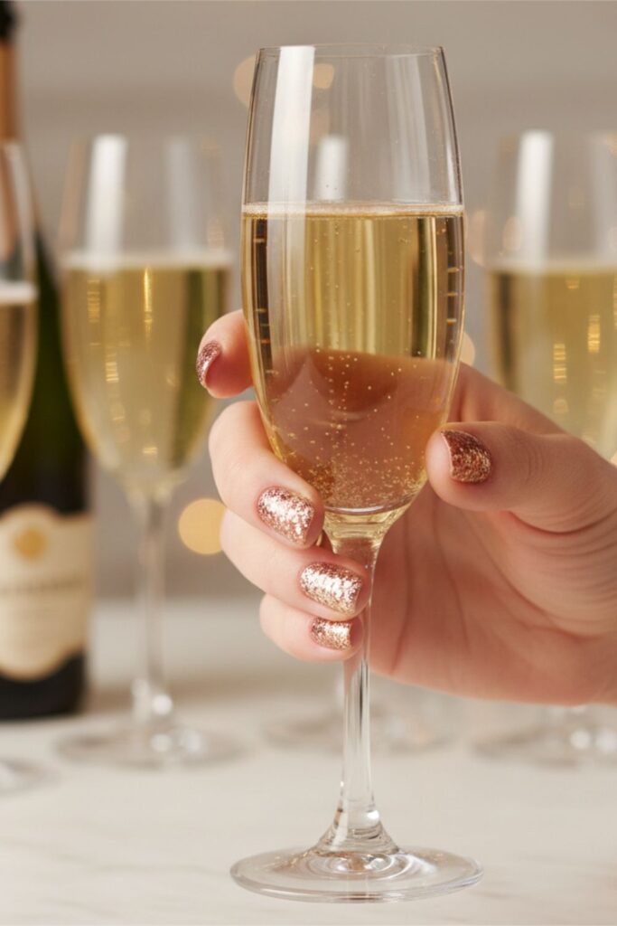 Rose Gold Confetti & Champagne Sparkle Nails