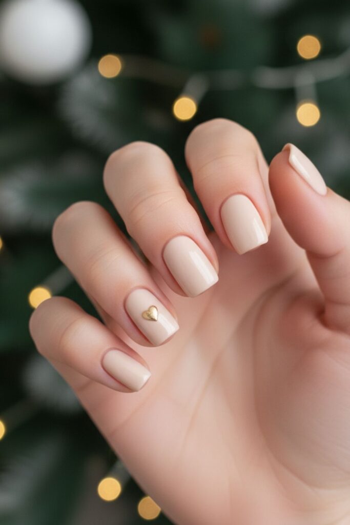 Milk Tea Beige with Micro-Heart Accent Nails
