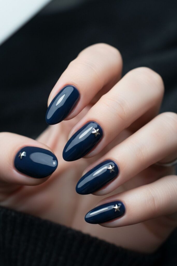 Midnight Blue Star Almond Nails