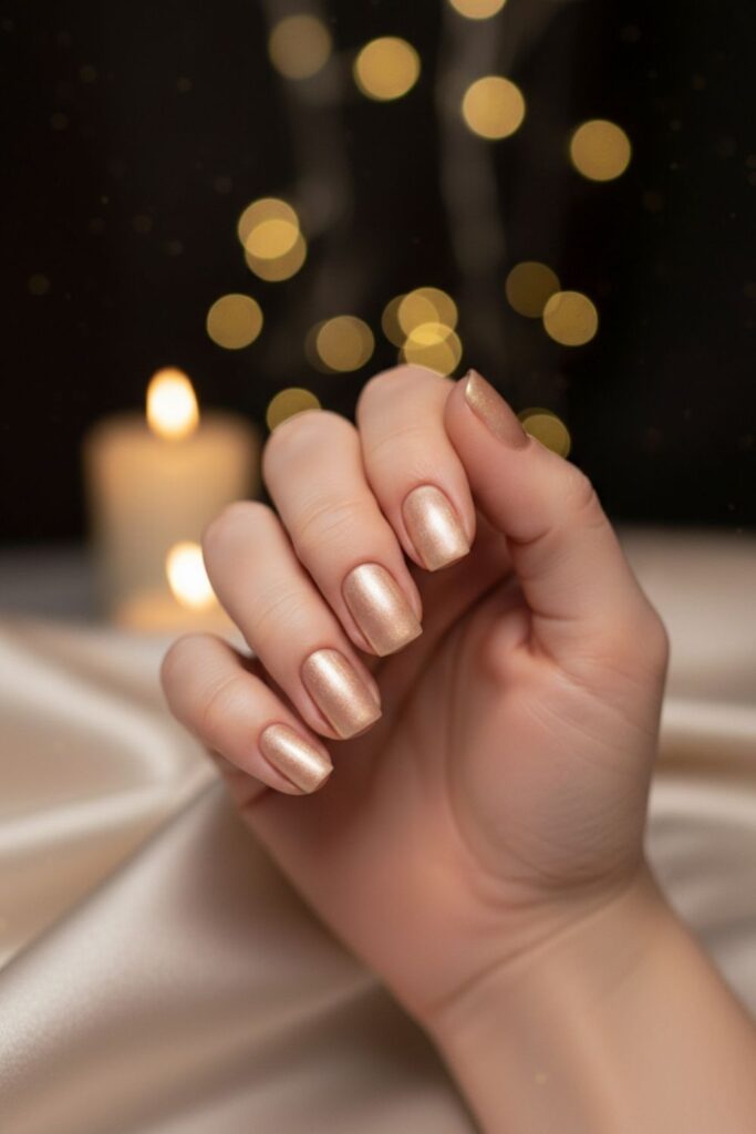 Champagne Shimmer Short Nails