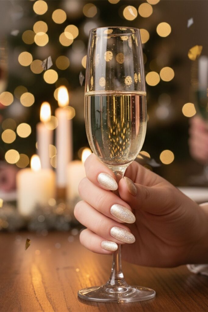 Glittery Champagne Champagne Nails
