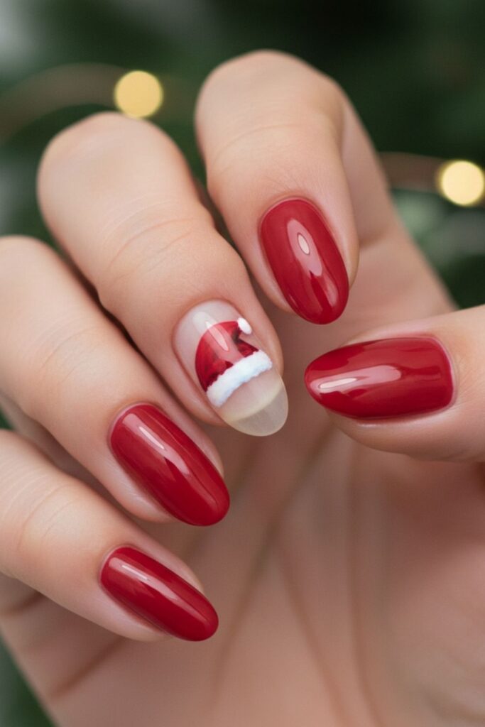 Santa Hat Accent Nails