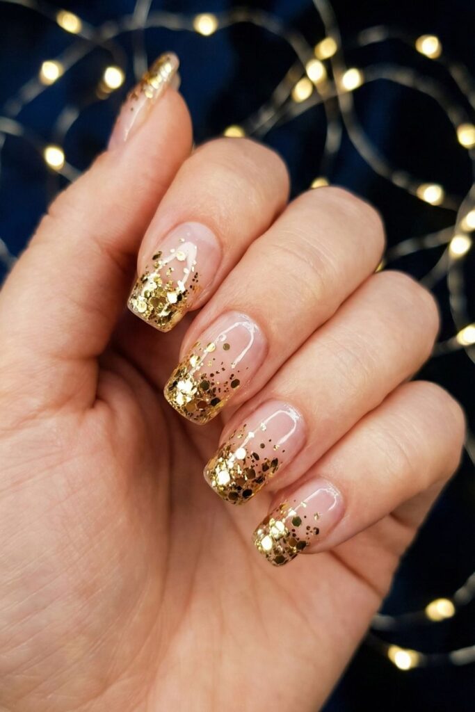 Golden Confetti Tips Nails