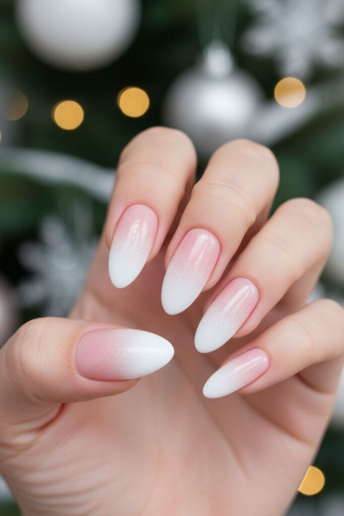 Blush Ombre with Snow Tip Nails