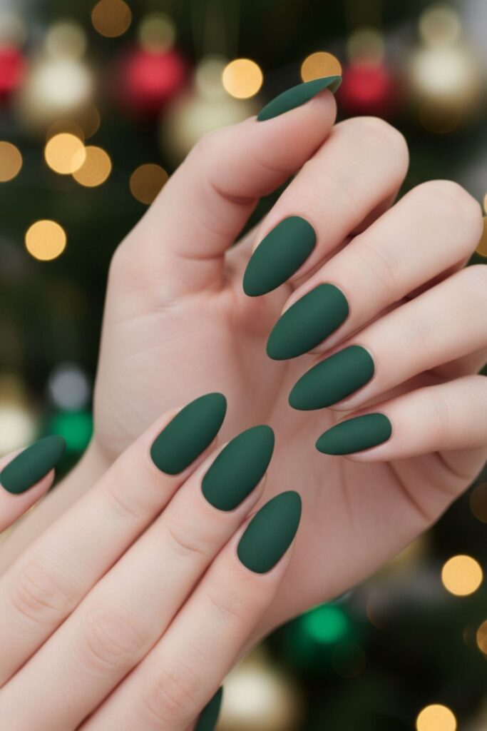 Pine Green Matte Almond Nails