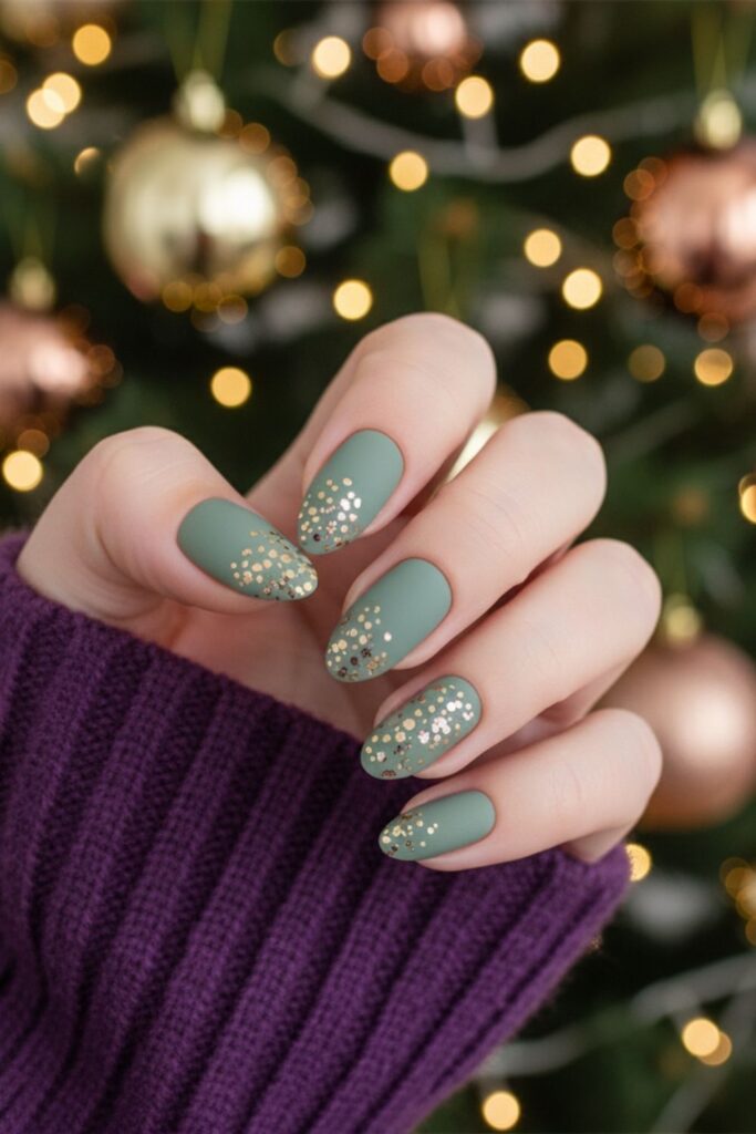 Sage & Champagne Holiday Dots Nails