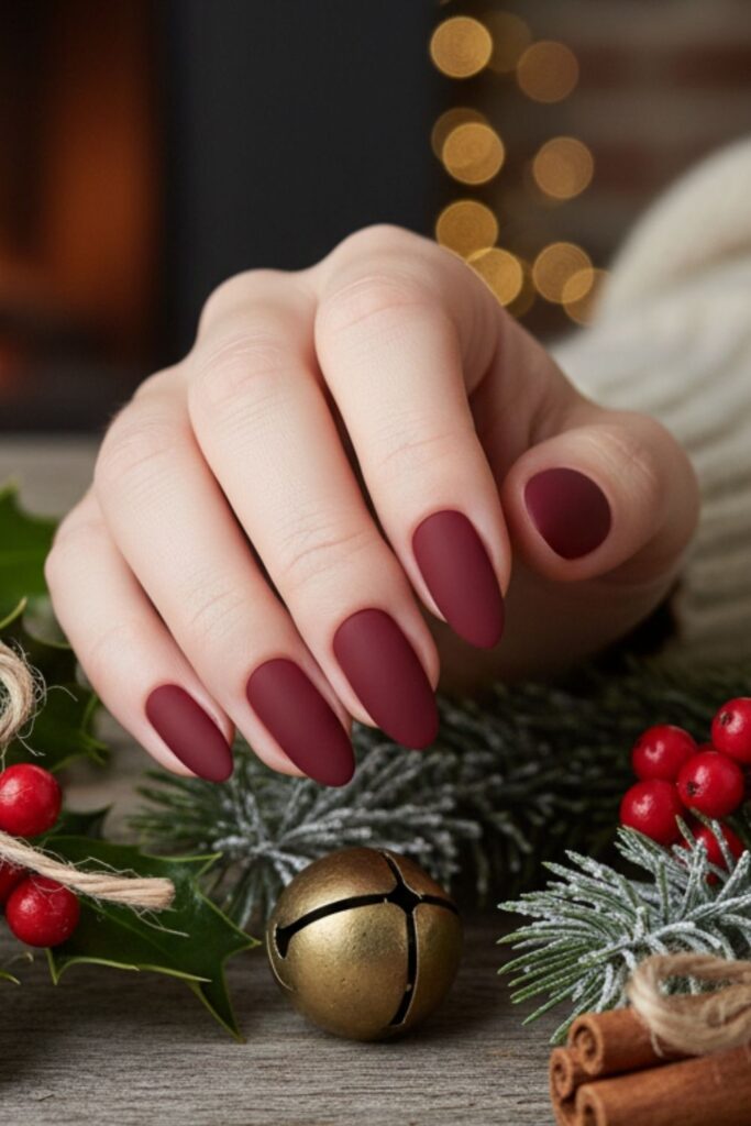 Soft Matte Burgundy Nails