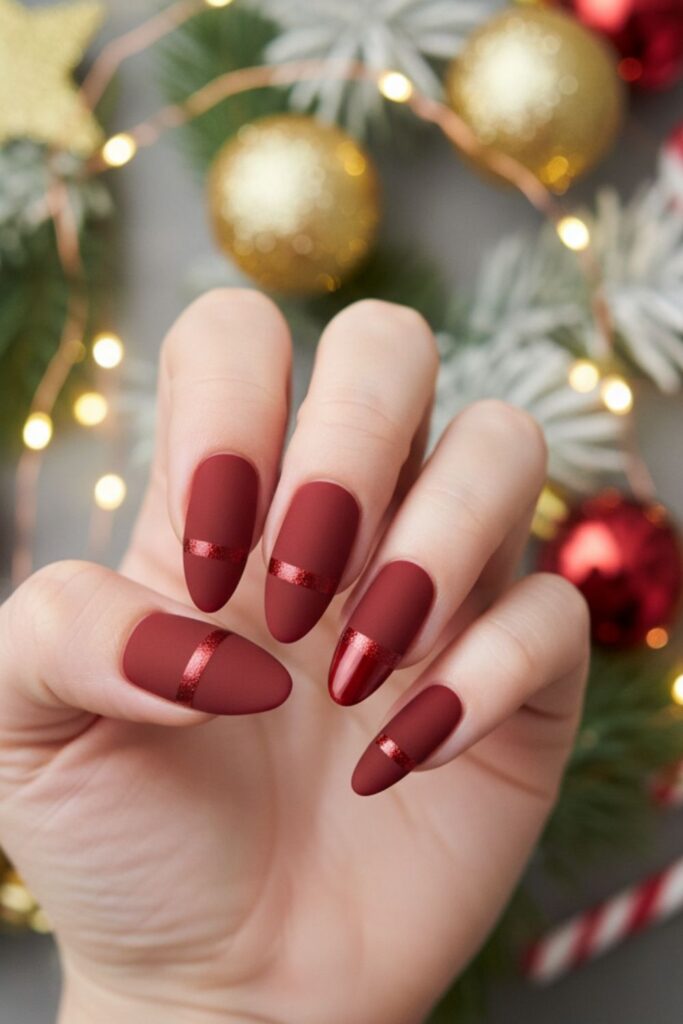 Red Matte with Glossy Tip Nails