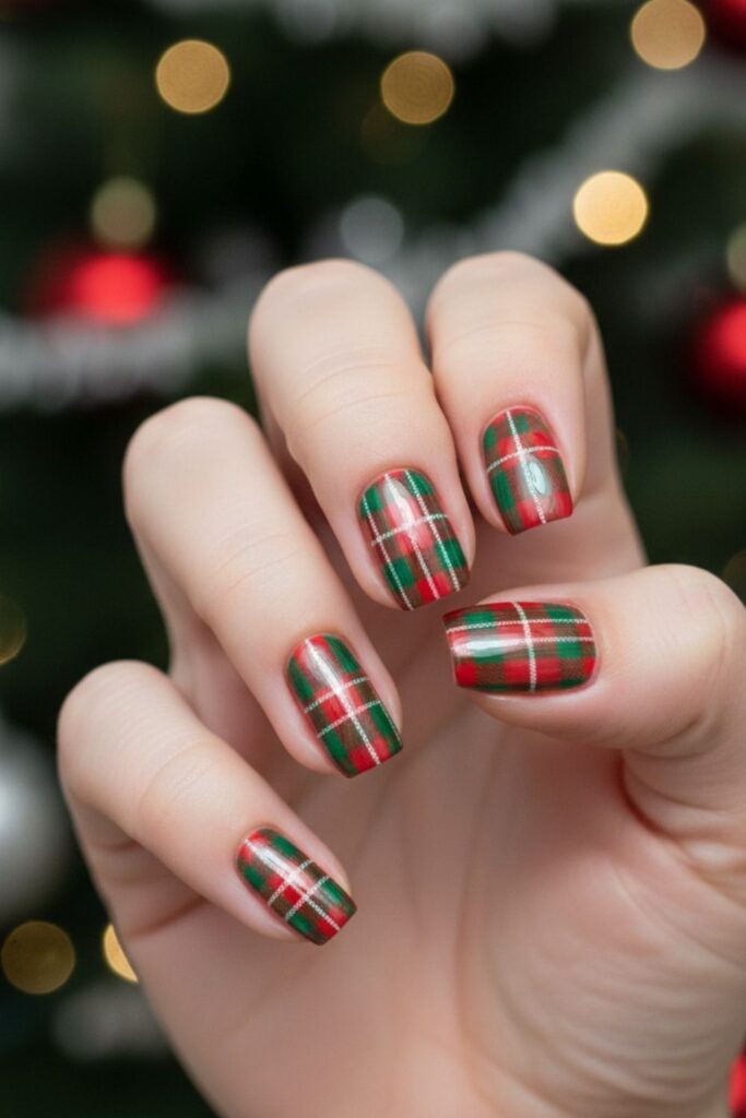 Rustic Plaid Holiday Nails