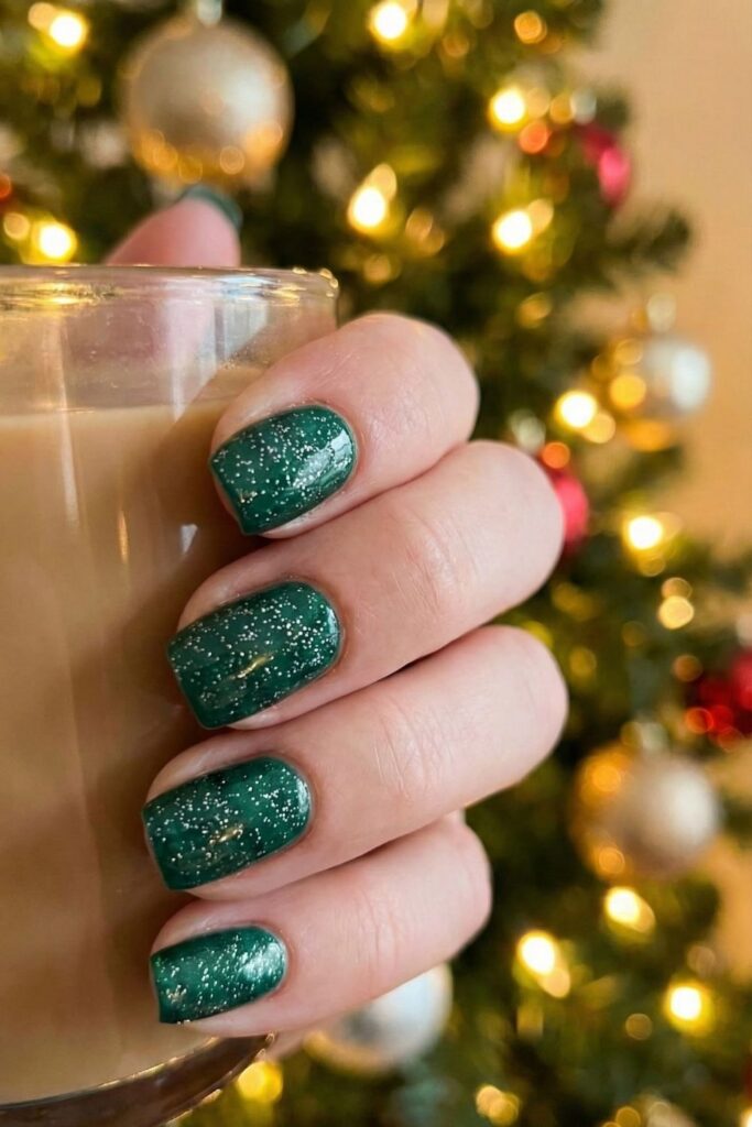 Emerald Green Sparkle Nails