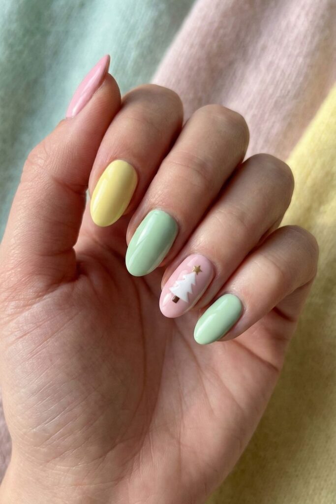 Candy Pastel Christmas Tree Nails