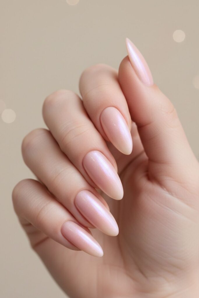 Milky Pink Pearl Finish Nails