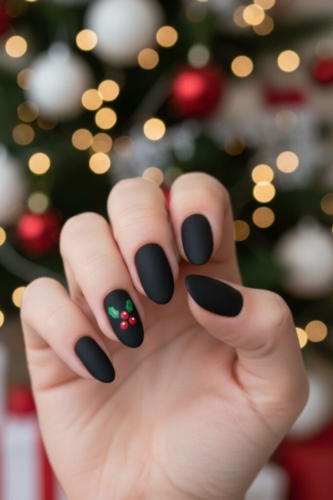 Matte Black & Holly Red Dot Nails