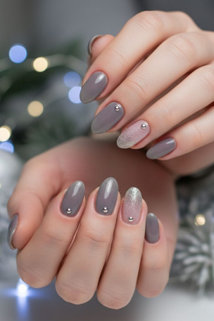 Transparent-Grey Almond Shape Nails