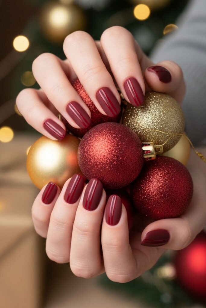 Matte Red with Glossy Lines Nails