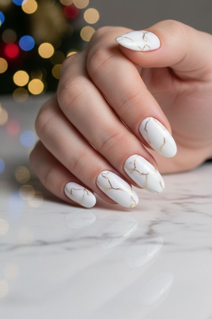 White Marble & Gold Vein Nails