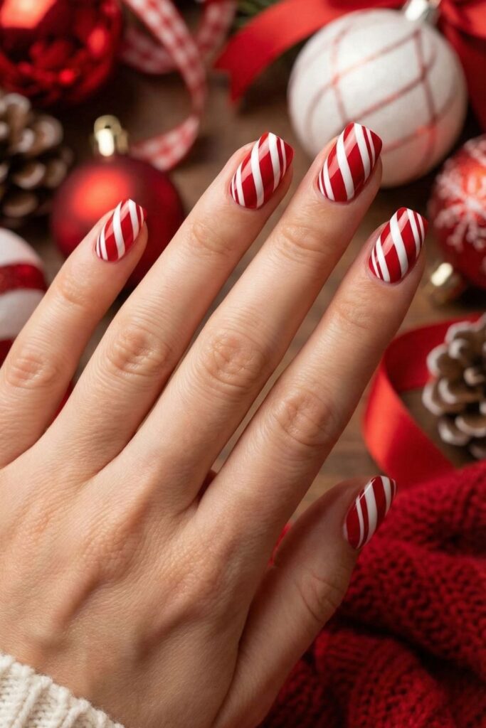 Candy Cane Red & White Stripe Nails