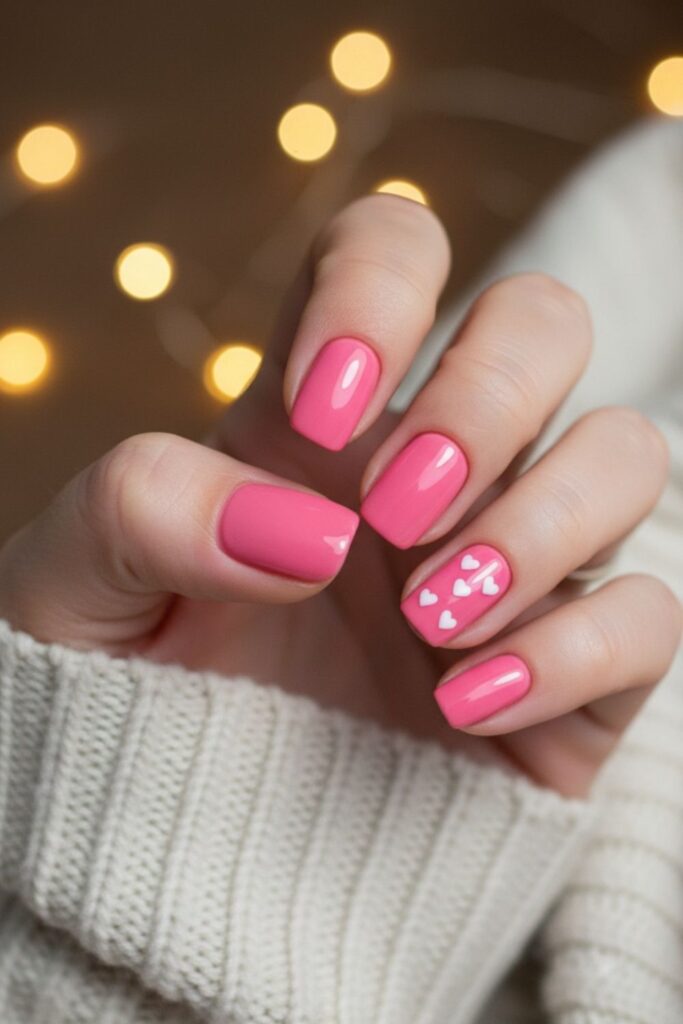 Candy Pink Tiny Hearts Accent Nails
