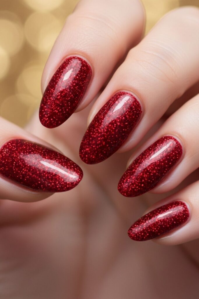 Red Glitter Almond Nails
