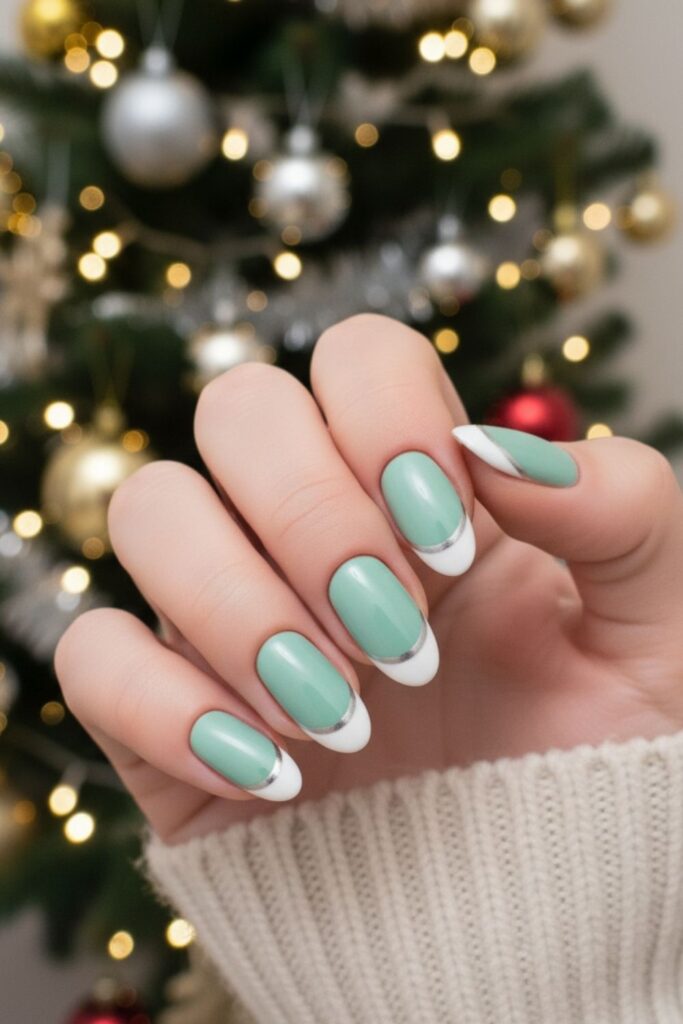 Mint Snowcap French with Silver Trim Nails