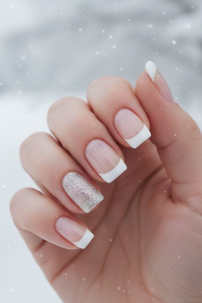 Snow-Dusted French Edge Nails