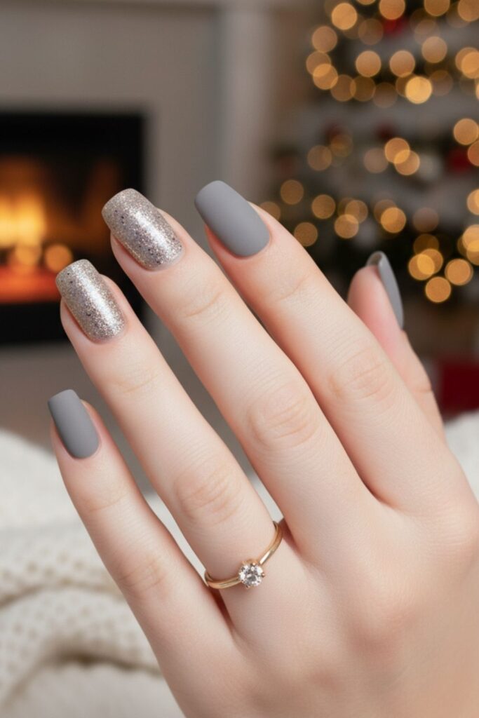 Soft Grey with Champagne Specks Nails