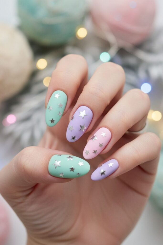 Frosted Pastel Candy Nails