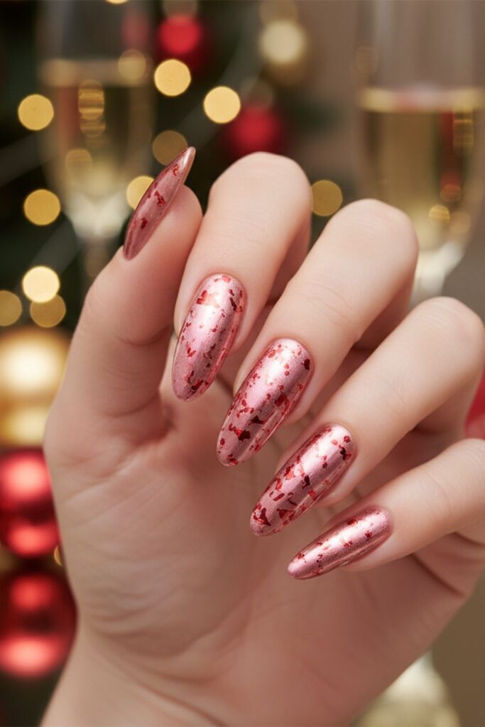 Metallic Rose-Pink Nails