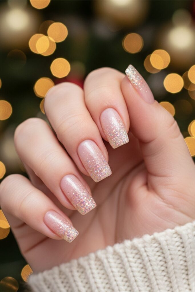 Rose-Quartz Glitter Tips Nails