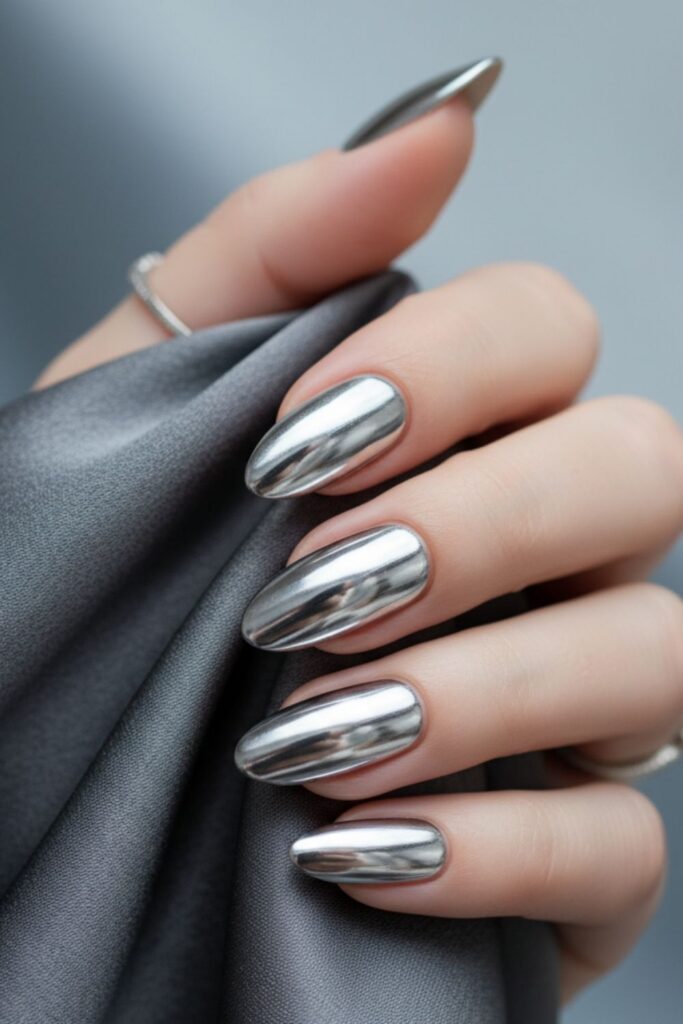 Soft Silver Almond Nails