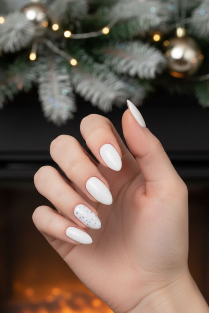 Milk White with Transparent Confetti Accent Nails