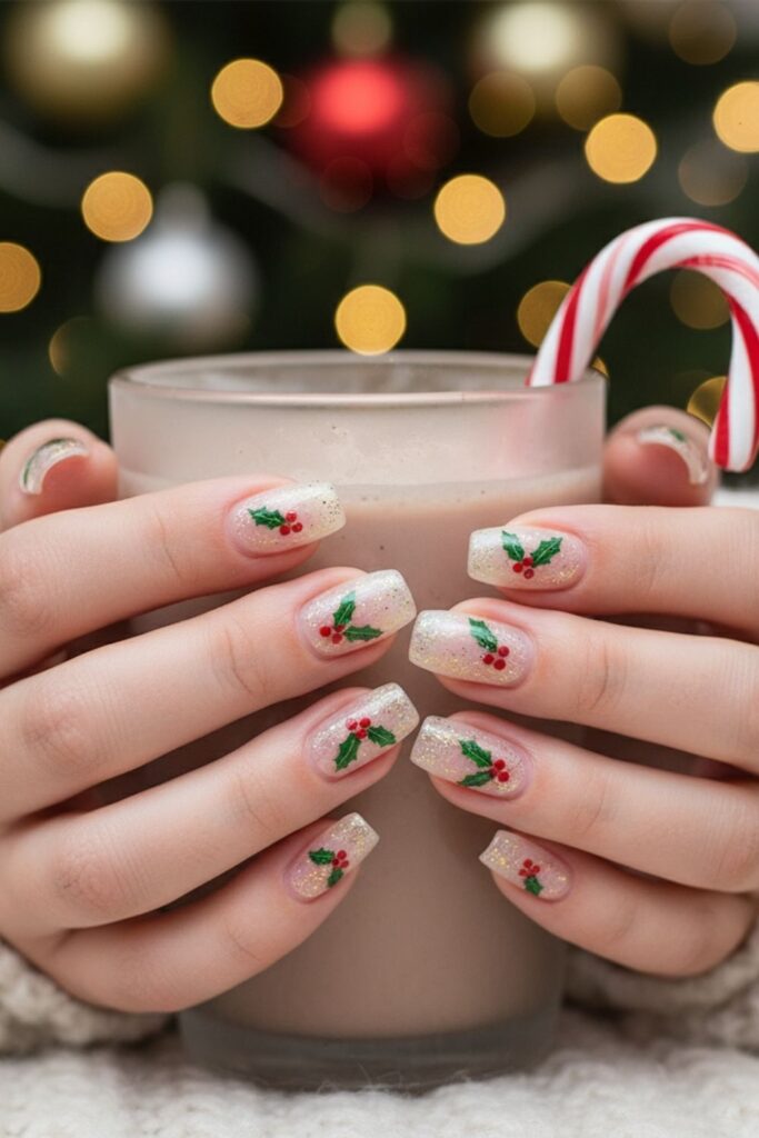 Holly Leaf Accents Nails