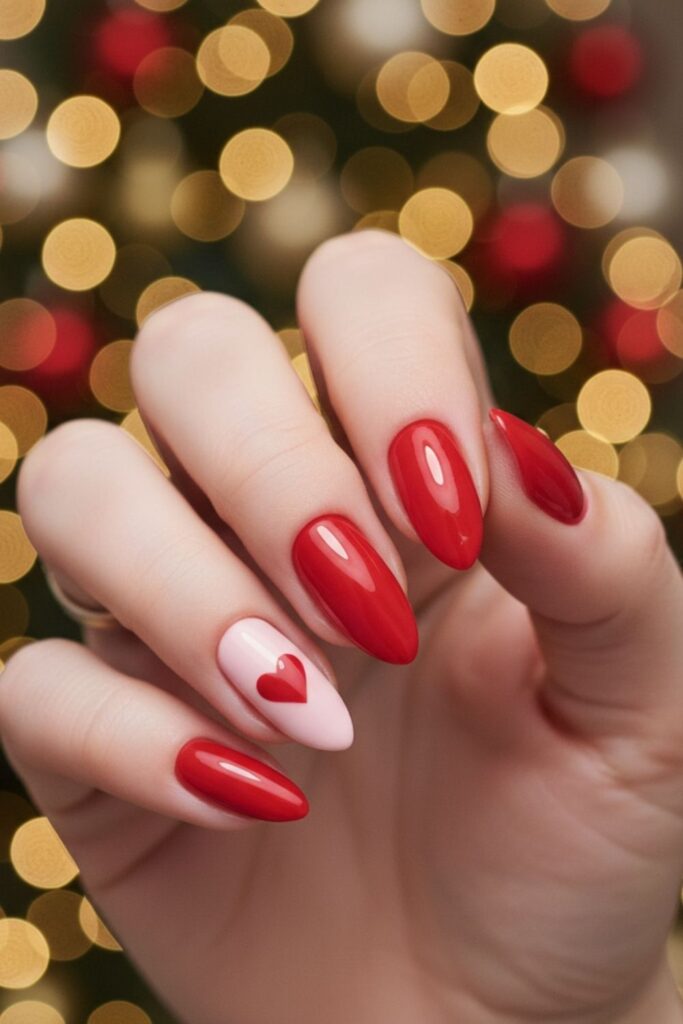 Bold Red with Pale Pink Heart Accent