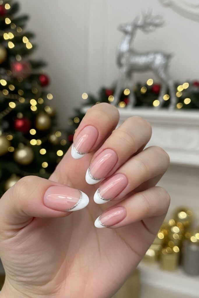 Blush Pink French with Silver Edge Nails