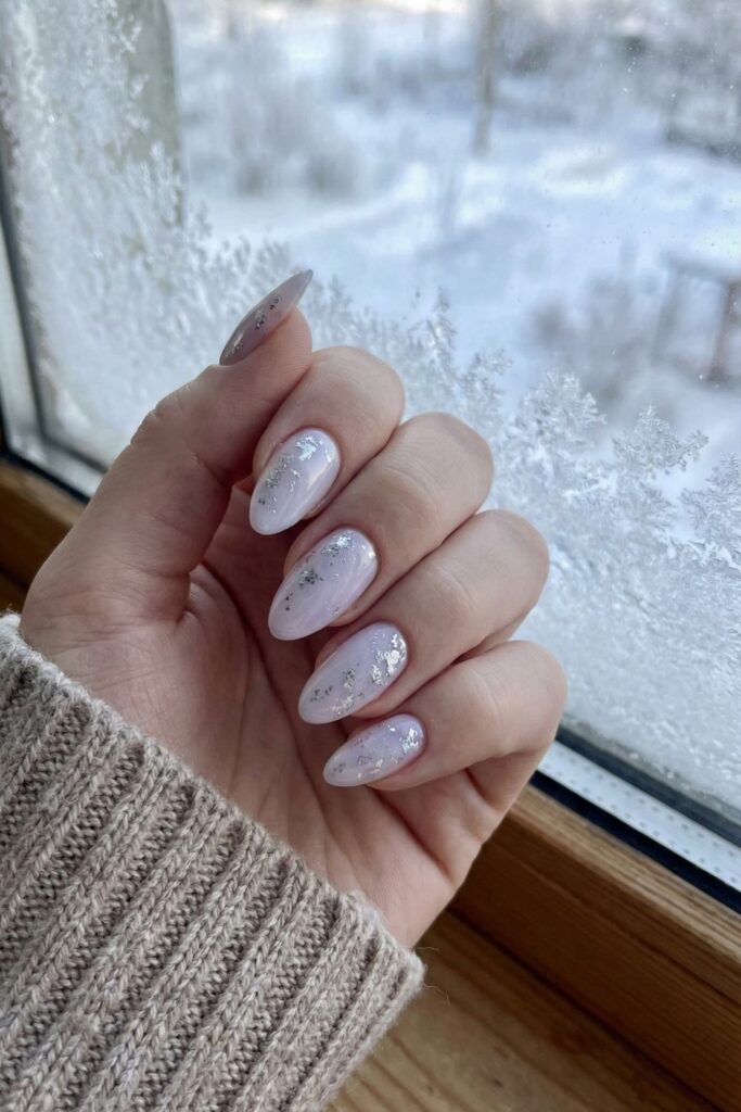 Pale Lilac Ice with Silver Foil Nails
