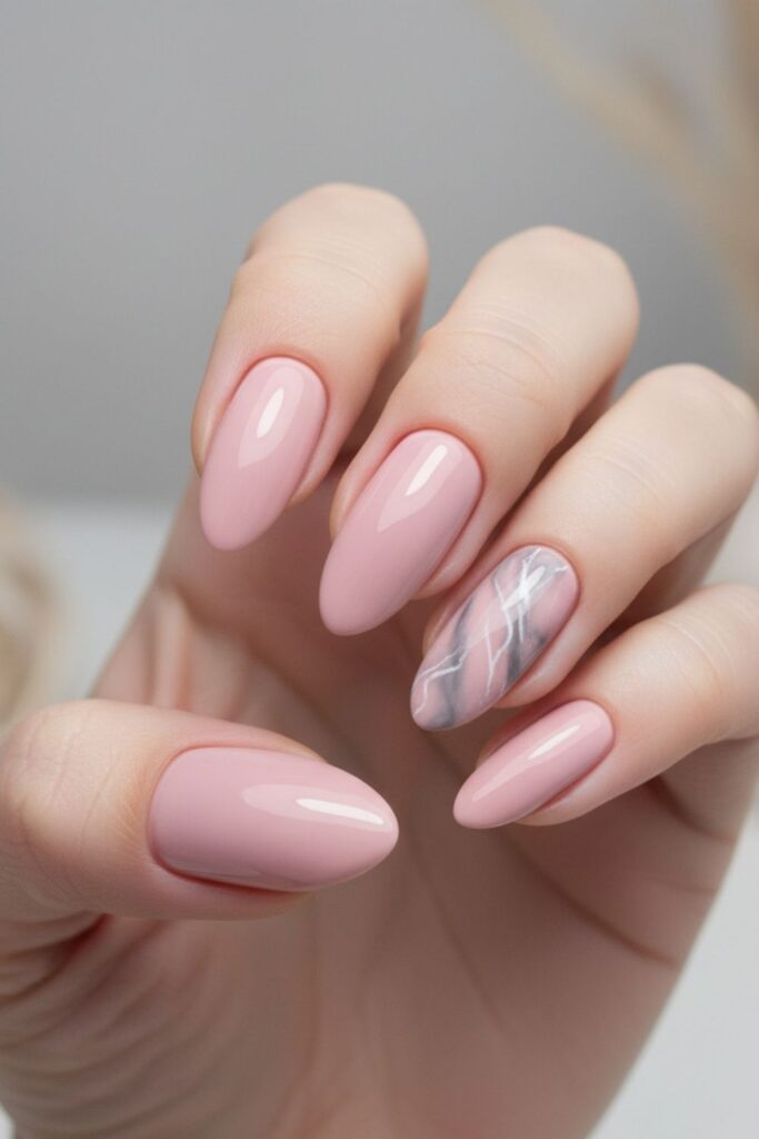 Soft Pink Cement Texture Accent Nails