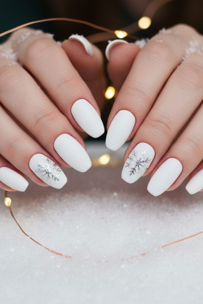 White Snowflake Accent Nails