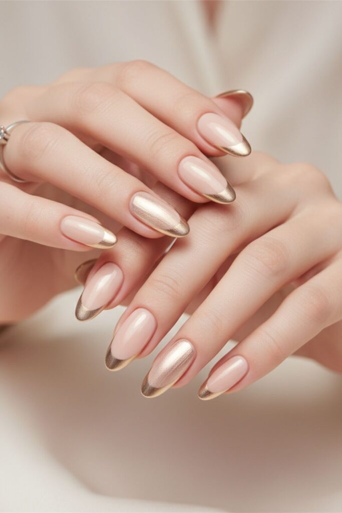 Champagne Metallic French Tip Nails