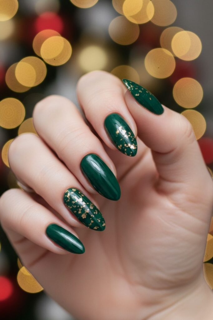 Forest Green & Gold Dots Nails