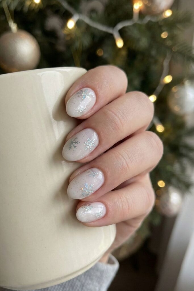 Silver Snowflake Accent Nails