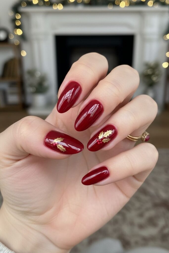 Holly Red Almond Nails