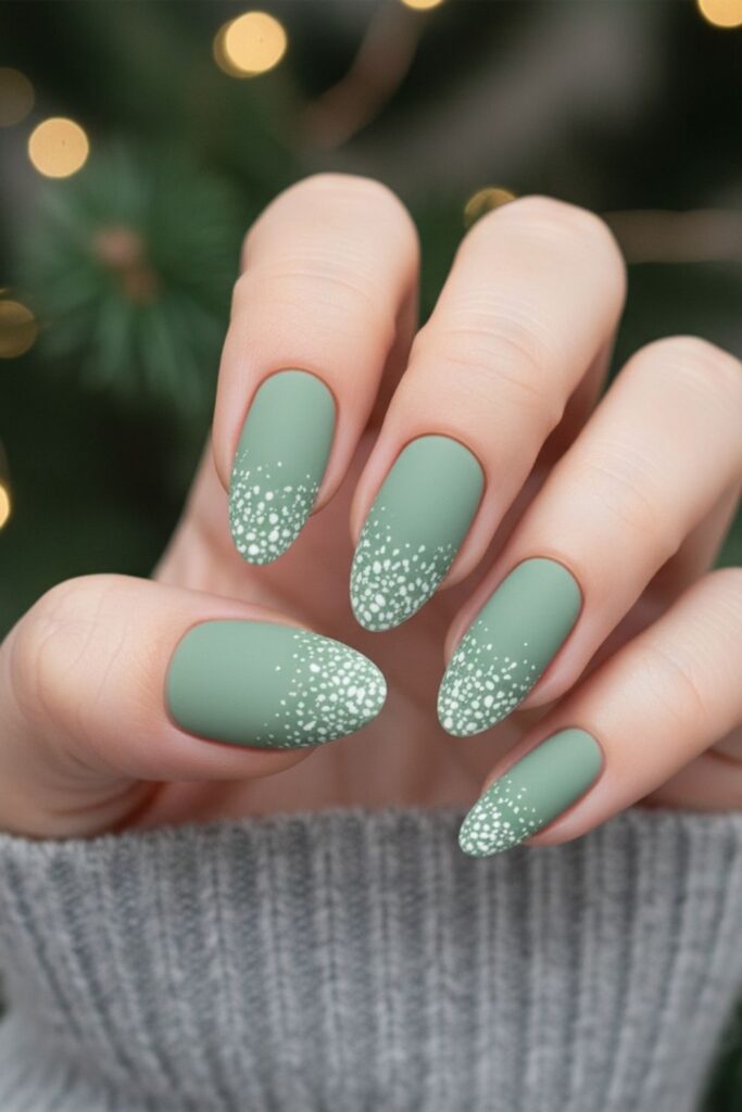 Sage Snow-Dusted Tips Nails
