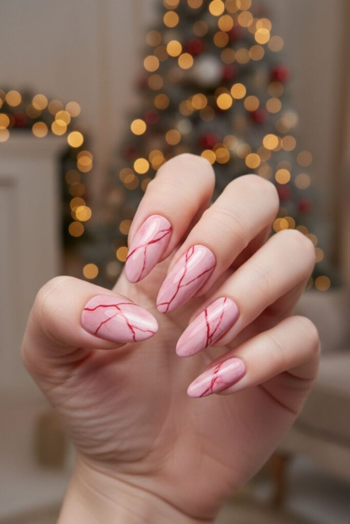 Rose-Pink Marble Nails
